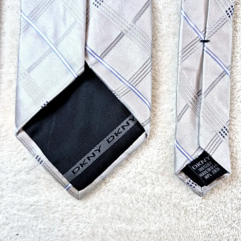 Lot of 2 DKNY Donna Karan Designer Striped Blue & Gray 100% Silk Neckties